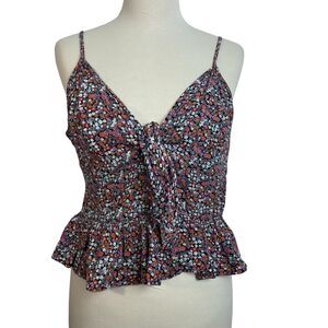 Patrons Of Peace Floral Ruffled Strappy Crop Top Smocked Size Large